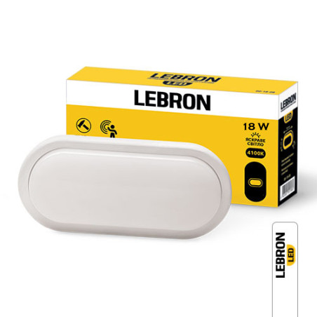 L-WLO-S-18 овал Lebron 18W з датчиком руху 4100K IP65 1575LM світильник накладний (нейтральне світло)