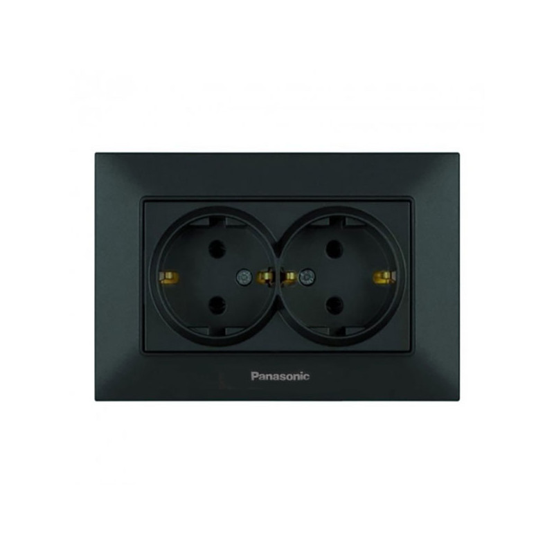 Розетка подвійна з заземленням Panasonic Arkedia Slim чорна