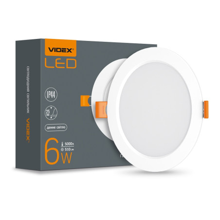 Back-6R круг Videx 6W 5000K IP44 510Lm світильник врізний точковий (денне світло)