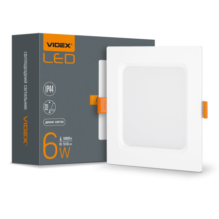 Back-6S квадрат Videx 6W 5000K IP44 510Lm світильник врізний точковий (денне світло)